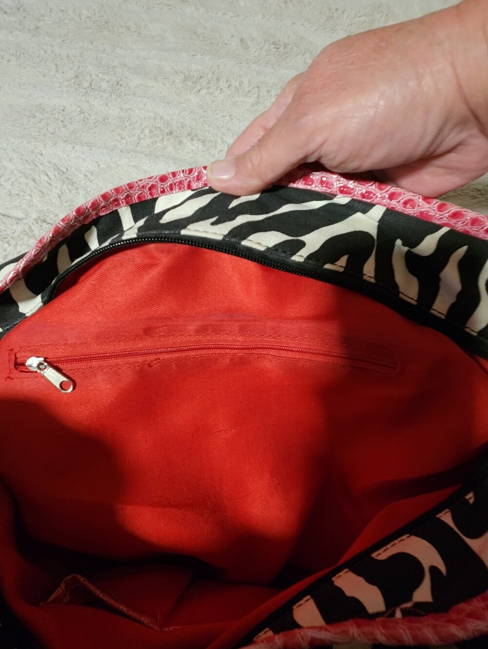 Y2K Zebra Print Satchel Bag Tattoo Heart Crown Pink Croc Trim Rhinestone Studded - Picture 9 of 12